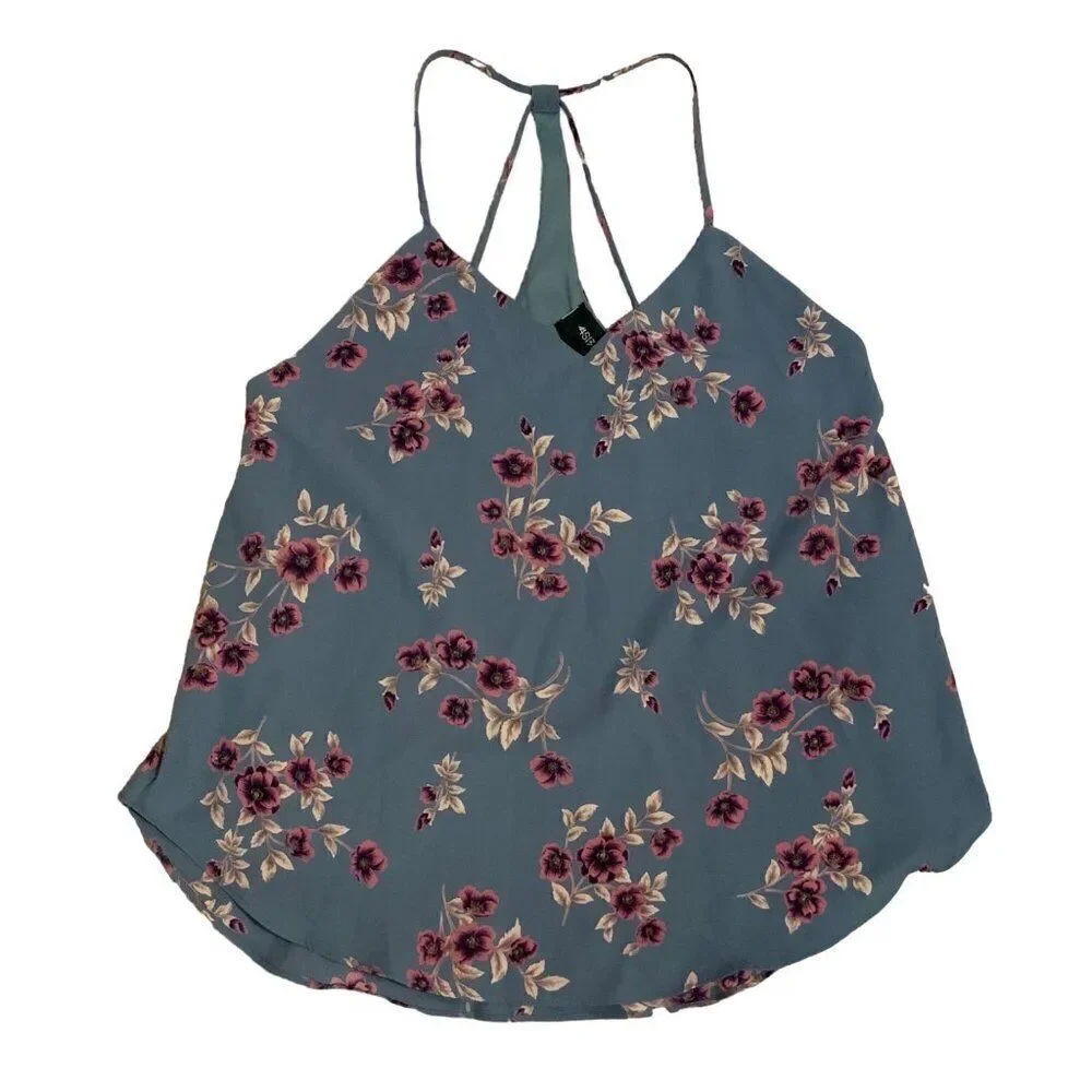4SI3NNA Blue Pink Floral Racerback V Neck Sleeveless Cami Top Small